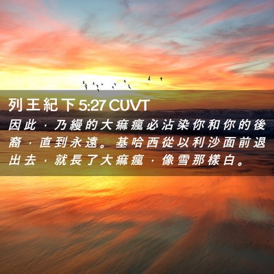 Picture 02 - 列 王 紀 下 5:27 CUVT - 因 此 ， 乃 縵 的 大 痲 瘋 必 沾 染 - Bible Verse Picture