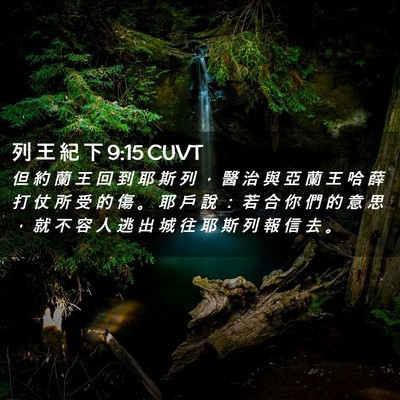 Picture 02 - 列 王 紀 下 9:15 CUVT - 但 約 蘭 王 回 到 耶 斯 列 ， 醫 治 - Bible Verse Picture
