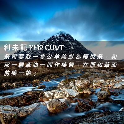 Picture 02 - 利 未 記 14:12 CUVT - 祭 司 要 取 一 隻 公 羊 羔 獻 為 贖 - Bible Verse Picture