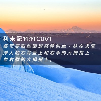 Picture 02 - 利 未 記 14:14 CUVT - 祭 司 要 取 些 贖 愆 祭 牲 的 血 ， - Bible Verse Picture