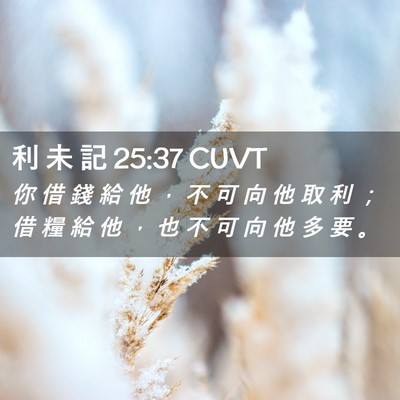 Picture 02 - 利 未 記 25:37 CUVT - 你 借 錢 給 他 ， 不 可 向 他 取 利 - Bible Verse Picture