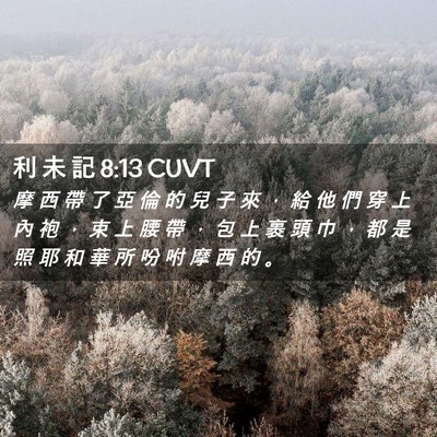 Picture 02 - 利 未 記 8:13 CUVT - 摩 西 帶 了 亞 倫 的 兒 子 來 ， 給 - Bible Verse Picture