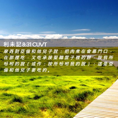 Picture 02 - 利 未 記 8:31 CUVT - 摩 西 對 亞 倫 和 他 兒 子 說 ： 把 - Bible Verse Picture