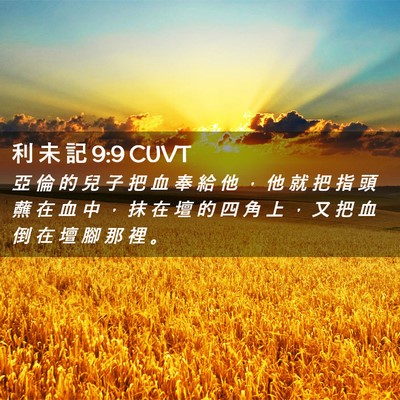 Picture 02 - 利 未 記 9:9 CUVT - 亞 倫 的 兒 子 把 血 奉 給 他 ， 他 - Bible Verse Picture