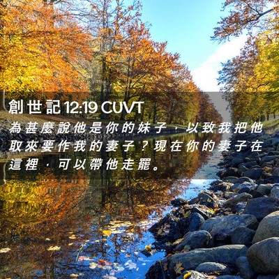 Picture 02 - 創 世 記 12:19 CUVT - 為 甚 麼 說 他 是 你 的 妹 子 ， 以 - Bible Verse Picture