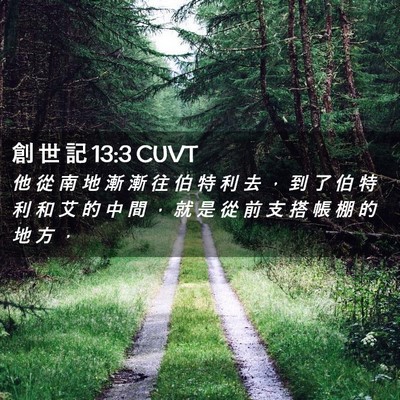 Picture 02 - 創 世 記 13:3 CUVT - 他 從 南 地 漸 漸 往 伯 特 利 去 ， - Bible Verse Picture