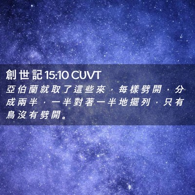 Picture 02 - 創 世 記 15:10 CUVT - 亞 伯 蘭 就 取 了 這 些 來 ， 每 樣 - Bible Verse Picture