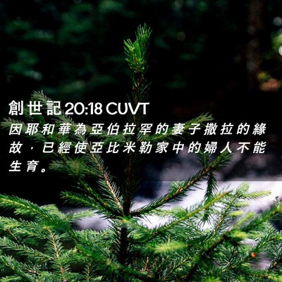 Picture 02 - 創 世 記 20:18 CUVT - 因 耶 和 華 為 亞 伯 拉 罕 的 妻 子 - Bible Verse Picture