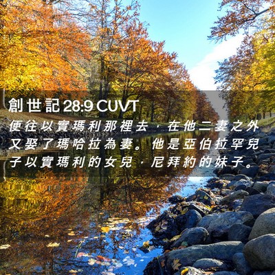 Picture 02 - 創 世 記 28:9 CUVT - 便 往 以 實 瑪 利 那 裡 去 ， 在 他 - Bible Verse Picture