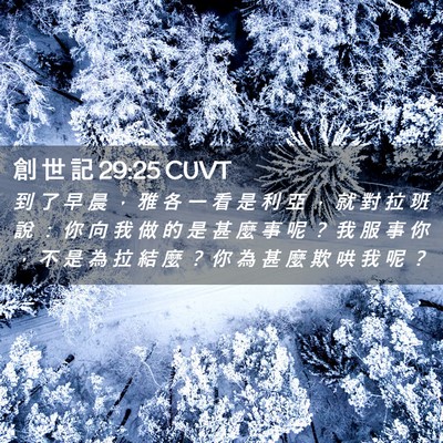 Picture 02 - 創 世 記 29:25 CUVT - 到 了 早 晨 ， 雅 各 一 看 是 利 亞 - Bible Verse Picture