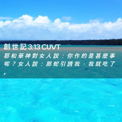 Picture 02 - 創 世 記 3:13 CUVT - 耶 和 華 神 對 女 人 說 ： 你 作 的 - Bible Verse Picture