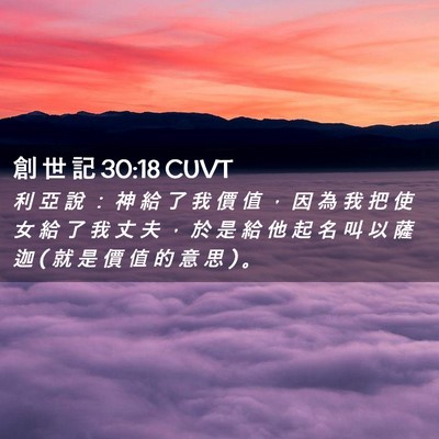 Picture 02 - 創 世 記 30:18 CUVT - 利 亞 說 ： 神 給 了 我 價 值 ， 因 - Bible Verse Picture