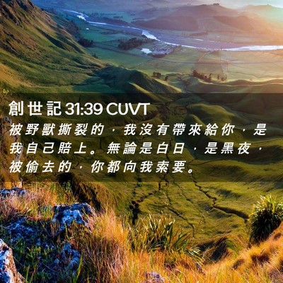 Picture 02 - 創 世 記 31:39 CUVT - 被 野 獸 撕 裂 的 ， 我 沒 有 帶 來 - Bible Verse Picture