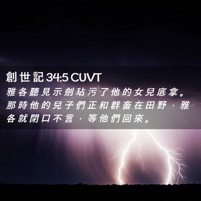 Picture 02 - 創 世 記 34:5 CUVT - 雅 各 聽 見 示 劍 玷 污 了 他 的 女 - Bible Verse Picture