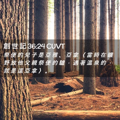 Picture 02 - 創 世 記 36:24 CUVT - 祭 便 的 兒 子 是 亞 雅 、 亞 拿 〈 - Bible Verse Picture