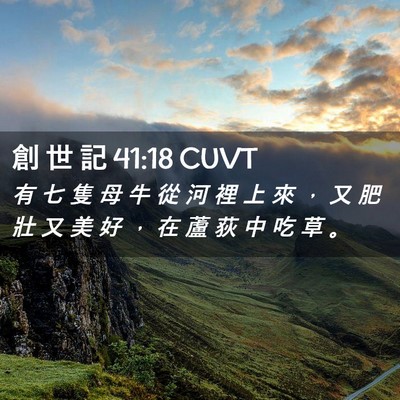 Picture 02 - 創 世 記 41:18 CUVT - 有 七 隻 母 牛 從 河 裡 上 來 ， 又 - Bible Verse Picture