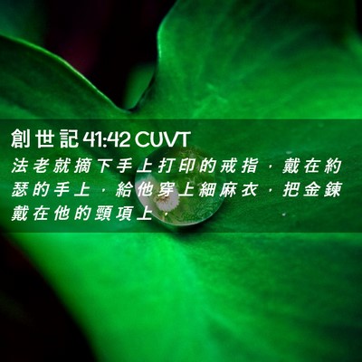 Picture 02 - 創 世 記 41:42 CUVT - 法 老 就 摘 下 手 上 打 印 的 戒 指 - Bible Verse Picture