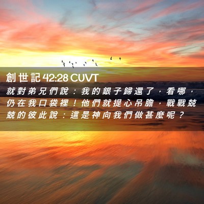 Picture 02 - 創 世 記 42:28 CUVT - 就 對 弟 兄 們 說 ： 我 的 銀 子 歸 - Bible Verse Picture