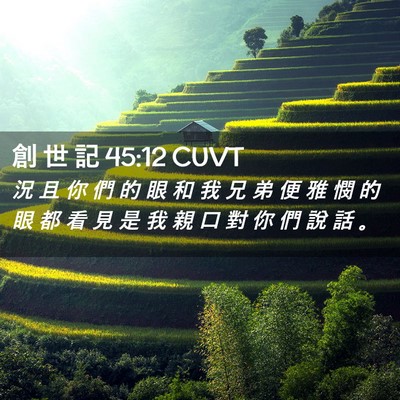 Picture 02 - 創 世 記 45:12 CUVT - 況 且 你 們 的 眼 和 我 兄 弟 便 雅 - Bible Verse Picture