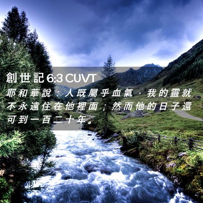 Picture 02 - 創 世 記 6:3 CUVT - 耶 和 華 說 ： 人 既 屬 乎 血 氣 ， - Bible Verse Picture