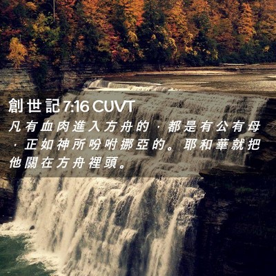 Picture 02 - 創 世 記 7:16 CUVT - 凡 有 血 肉 進 入 方 舟 的 ， 都 是 - Bible Verse Picture