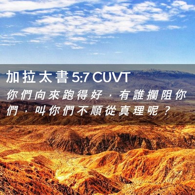 Picture 02 - 加 拉 太 書 5:7 CUVT - 你 們 向 來 跑 得 好 ， 有 誰 攔 阻 - Bible Verse Picture