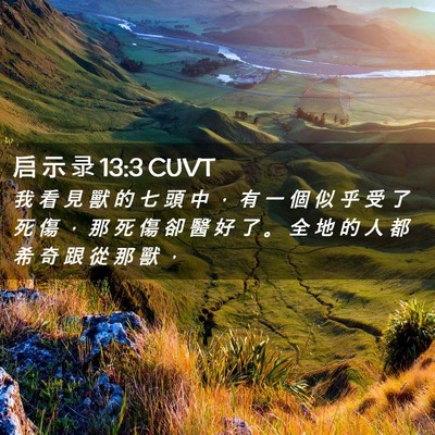 Picture 02 - 启 示 录 13:3 CUVT - 我 看 見 獸 的 七 頭 中 ， 有 一 個 - Bible Verse Picture