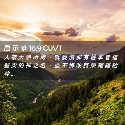 Picture 02 - 启 示 录 16:9 CUVT - 人 被 大 熱 所 烤 ， 就 褻 瀆 那 有 - Bible Verse Picture