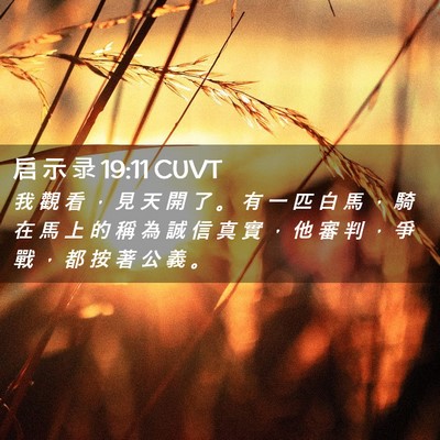 Picture 02 - 启 示 录 19:11 CUVT - 我 觀 看 ， 見 天 開 了 。 有 一 匹 - Bible Verse Picture