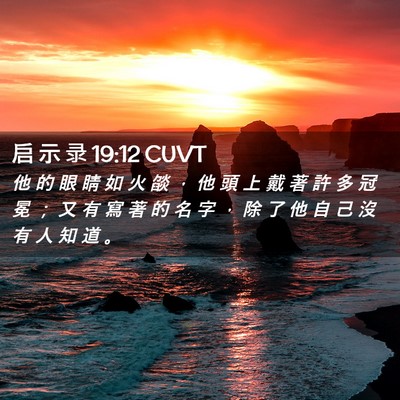 Picture 02 - 启 示 录 19:12 CUVT - 他 的 眼 睛 如 火 燄 ， 他 頭 上 戴 - Bible Verse Picture