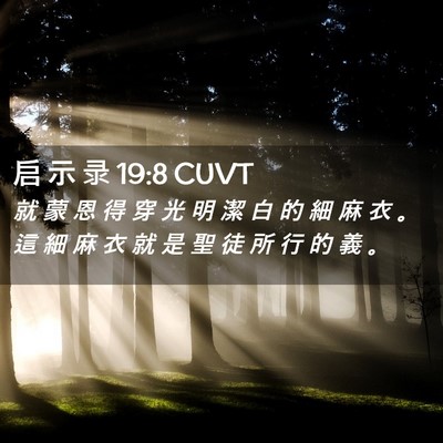 Picture 02 - 启 示 录 19:8 CUVT - 就 蒙 恩 得 穿 光 明 潔 白 的 細 麻 - Bible Verse Picture