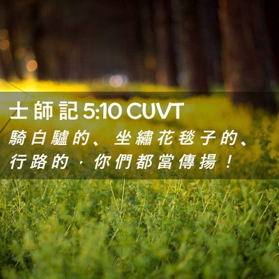 Picture 02 - 士 師 記 5:10 CUVT - 騎 白 驢 的 、 坐 繡 花 毯 子 的 、 - Bible Verse Picture