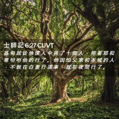 Picture 02 - 士 師 記 6:27 CUVT - 基 甸 就 從 他 僕 人 中 挑 了 十 個 - Bible Verse Picture