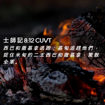 Picture 02 - 士 師 記 8:12 CUVT - 西 巴 和 撒 慕 拿 逃 跑 ； 基 甸 追 - Bible Verse Picture