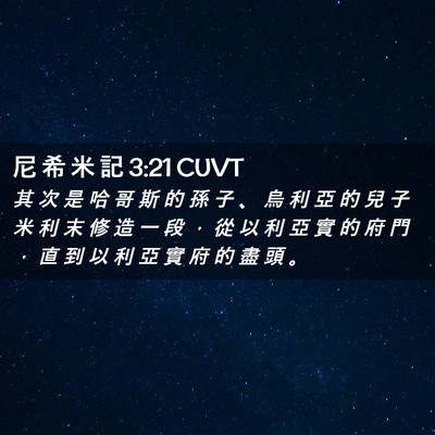 Picture 02 - 尼 希 米 記 3:21 CUVT - 其 次 是 哈 哥 斯 的 孫 子 、 烏 利 - Bible Verse Picture
