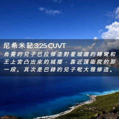 Picture 02 - 尼 希 米 記 3:25 CUVT - 烏 賽 的 兒 子 巴 拉 修 造 對 著 城 - Bible Verse Picture