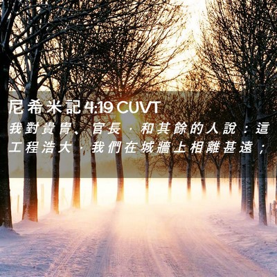 Picture 02 - 尼 希 米 記 4:19 CUVT - 我 對 貴 冑 、 官 長 ， 和 其 餘 的 - Bible Verse Picture