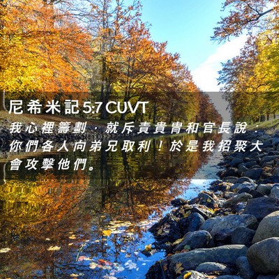 Picture 02 - 尼 希 米 記 5:7 CUVT - 我 心 裡 籌 劃 ， 就 斥 責 貴 冑 和 - Bible Verse Picture