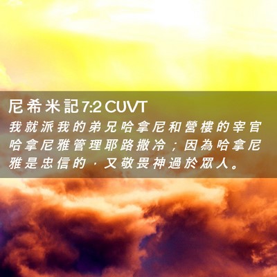 Picture 02 - 尼 希 米 記 7:2 CUVT - 我 就 派 我 的 弟 兄 哈 拿 尼 和 營 - Bible Verse Picture
