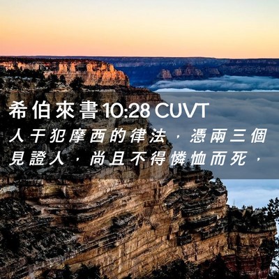 Picture 02 - 希 伯 來 書 10:28 CUVT - 人 干 犯 摩 西 的 律 法 ， 憑 兩 三 - Bible Verse Picture