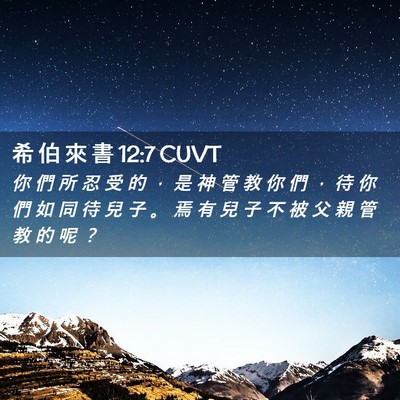 Picture 02 - 希 伯 來 書 12:7 CUVT - 你 們 所 忍 受 的 ， 是 神 管 教 你 - Bible Verse Picture