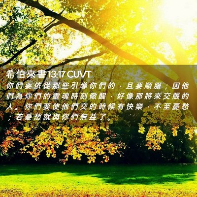 Picture 02 - 希 伯 來 書 13:17 CUVT - 你 們 要 依 從 那 些 引 導 你 們 的 - Bible Verse Picture