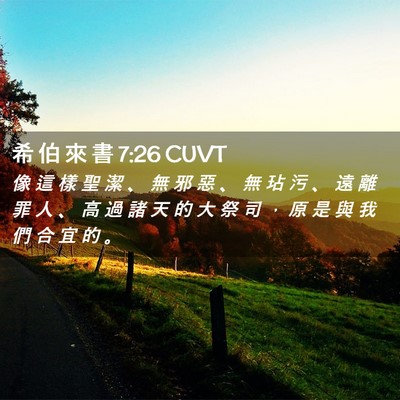 Picture 02 - 希 伯 來 書 7:26 CUVT - 像 這 樣 聖 潔 、 無 邪 惡 、 無 玷 - Bible Verse Picture