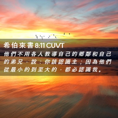 Picture 02 - 希 伯 來 書 8:11 CUVT - 他 們 不 用 各 人 教 導 自 己 的 鄉 - Bible Verse Picture