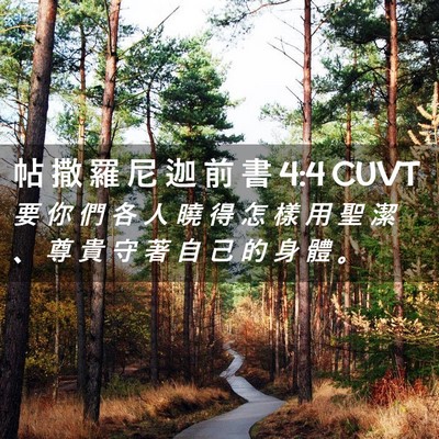 Picture 02 - 帖 撒 羅 尼 迦 前 書 4:4 CUVT - 要 你 們 各 人 曉 得 怎 樣 用 聖 潔 - Bible Verse Picture