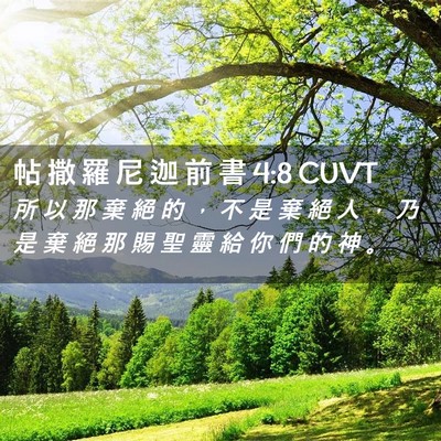 Picture 02 - 帖 撒 羅 尼 迦 前 書 4:8 CUVT - 所 以 那 棄 絕 的 ， 不 是 棄 絕 人 - Bible Verse Picture