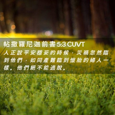 Picture 02 - 帖 撒 羅 尼 迦 前 書 5:3 CUVT - 人 正 說 平 安 穩 妥 的 時 候 ， 災 - Bible Verse Picture