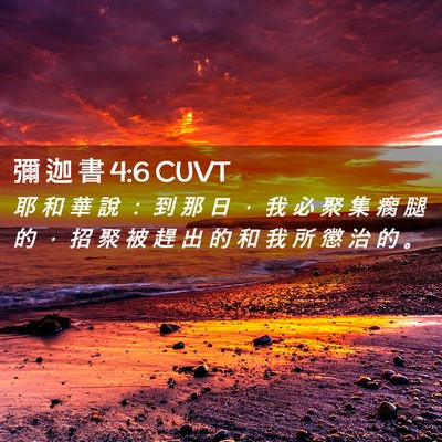 Picture 02 - 彌 迦 書 4:6 CUVT - 耶 和 華 說 ： 到 那 日 ， 我 必 聚 - Bible Verse Picture