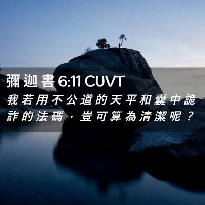 Picture 02 - 彌 迦 書 6:11 CUVT - 我 若 用 不 公 道 的 天 平 和 囊 中 - Bible Verse Picture