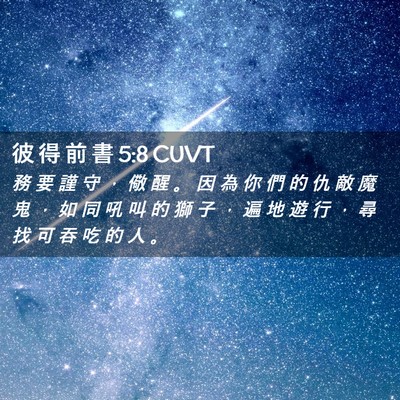 Picture 02 - 彼 得 前 書 5:8 CUVT - 務 要 謹 守 ， 儆 醒 。 因 為 你 們 - Bible Verse Picture